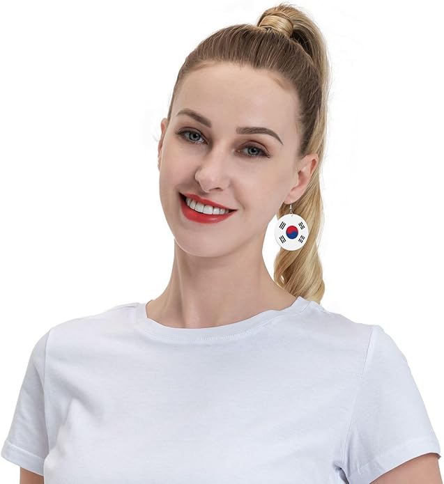 Round Faux Leather Earrings for Women Lightweight Double-Side Printed Drop Dangle Earring for Festival Party Gift
