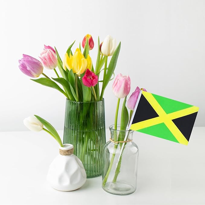 Jamaica Flag Small Jamaican Flag 12 Pack Mini Hand Held Jamaican Flags on Sticks for Party Parades Sports Events Patriotic Holiday Decorations