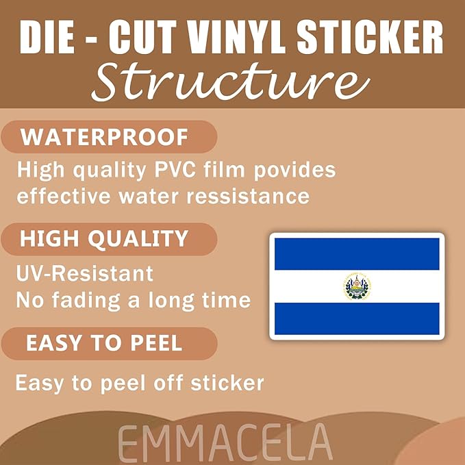 (3PCS) El Salvador Flag stickers, Countries Flag Stickers - Waterproof Vinyl Decals For Laptops, Tumblers, Water Bottles, Books, Scrapbooks, Size 3 x 1.8 Inch
