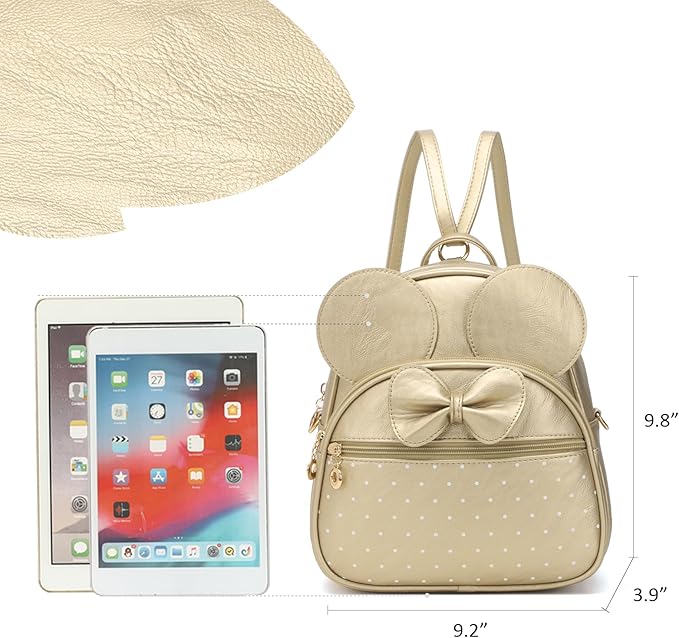 KL928 Girls Mini Backpack Bowknot Polka Dot Cute Daypacks Convertible Shoulder Bag Purse for Women (L.Gold)
