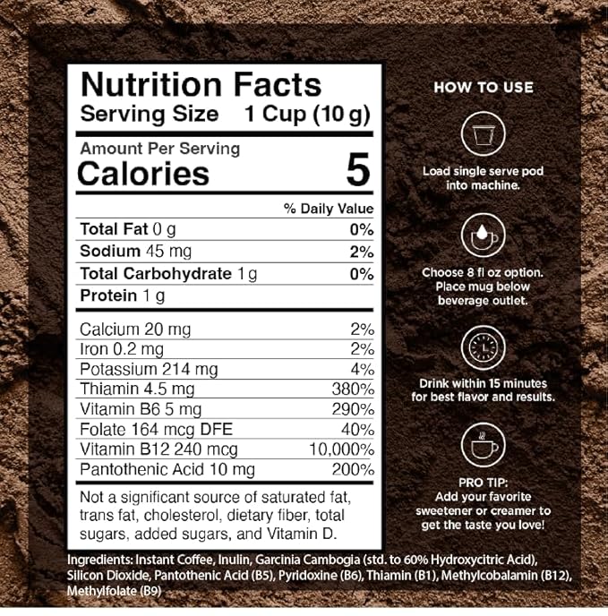 VitaCup Slim Instant Coffee Packets, with Garcinia, Fiber, B Vitamins, Skinny Coffee, Bold & Smooth, Medium Dark Roast, 100% Arabica Coffee in Single Serve Sticks, 72 Ct