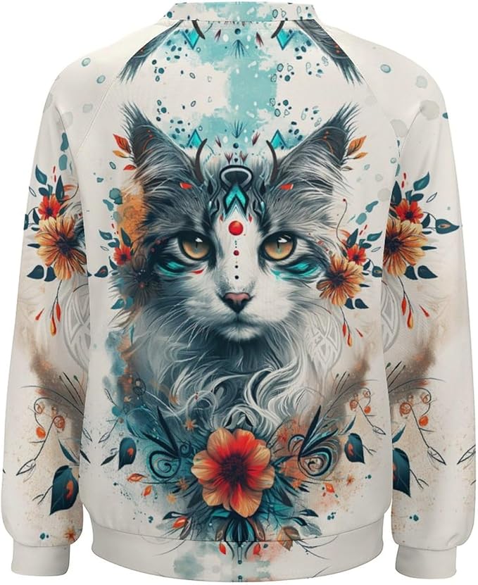 Spatofa Womens novelty funny cat printed crewneck sweatshirt casual loose long sleeve graphic pullover sweatshirts tops