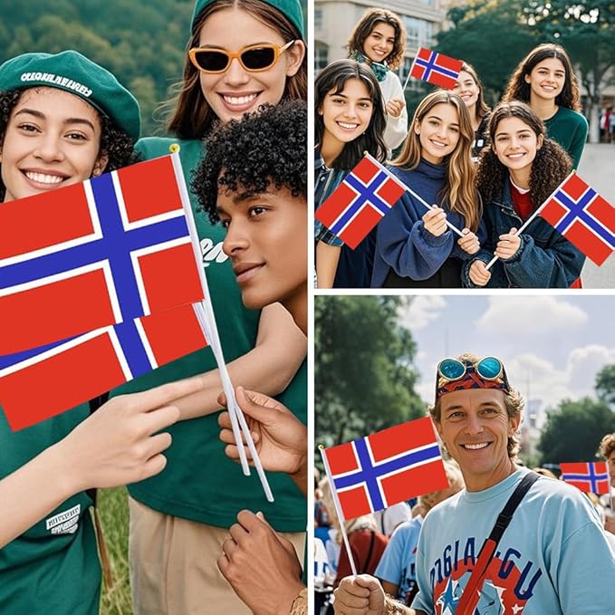20 Pack Small Norway Flags on Stick Mini Handheld Norwegian Flag for Parades, Independence Day and Patriotic Events 5x8 Inch Durable Weather-Resistant Flags with 12 Inch Sticks(Norway)