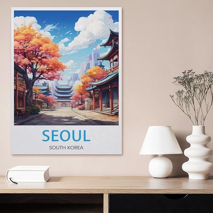 Jigsaw Puzzles 1000 Pieces，Seoul, Vintage Travel Poster, South Korea，Paper Children Games Educational Toys（38x26cm）-BE22