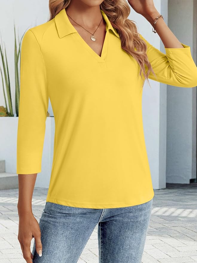 3/4 Length Sleeve Womens Tops Dressy Casual V Neck Polo Shirts Business Work Blouses 2025 Trendy Tunic Top