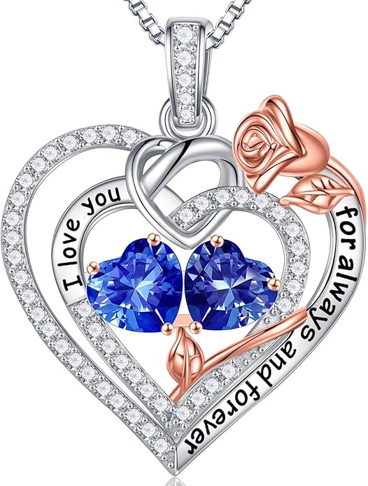 Iefil Valentines Day Gifts for Her - 925 Sterling Silver Double Birthstone Necklace, Anniversary Birthday Gifts for Women, Jewelry Gift for Wife Girlfriend Mom Her