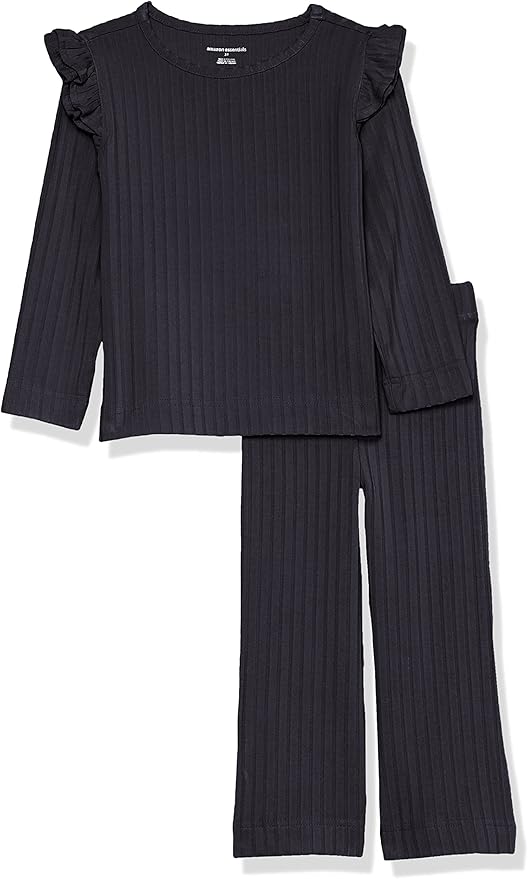 Amazon Essentials Girls and Toddlers' Wide-Rib Outfit Set, Pack of 2