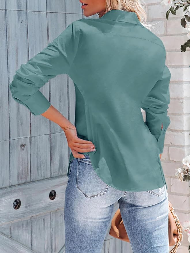 siliteelon Women's Button Down Shirts Long Sleeve Dress Shirts Wrinkle Free Collared Work Office Solid Blouses Corset Tops