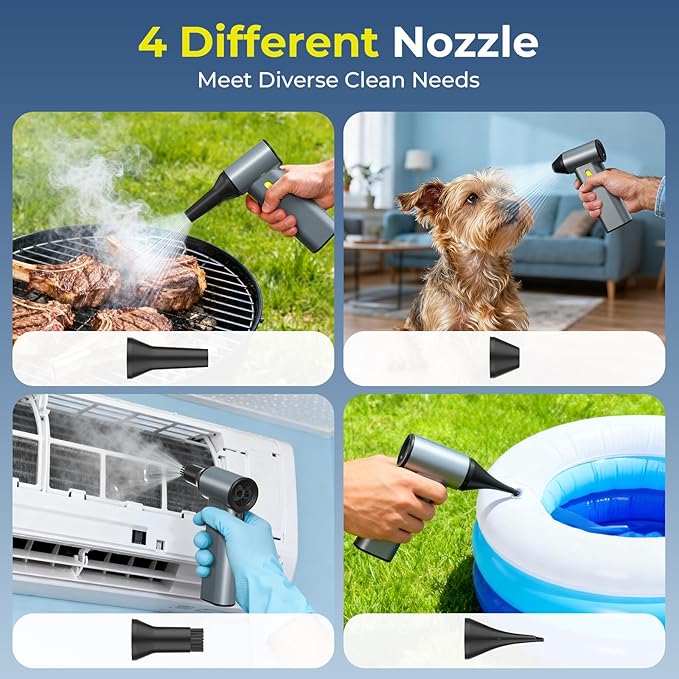 Compressed Air Duster, 130000RPM Brushless Motor, Super Power Air Duster Electric, Aluminum Alloy Body, Dust Blower with Fast Charging for Car, Computer, Keyboard, Outdoors and House