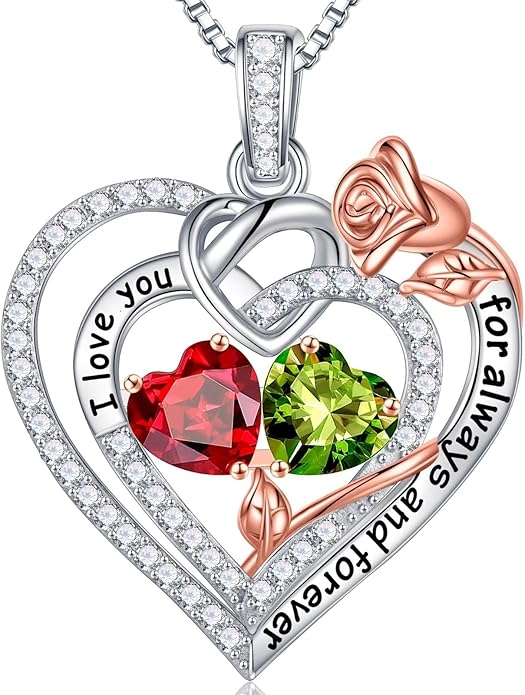 Iefil Valentines Day Gifts for Her - 925 Sterling Silver Double Birthstone Necklace, Anniversary Birthday Gifts for Women, Jewelry Gift for Wife Girlfriend Mom Her