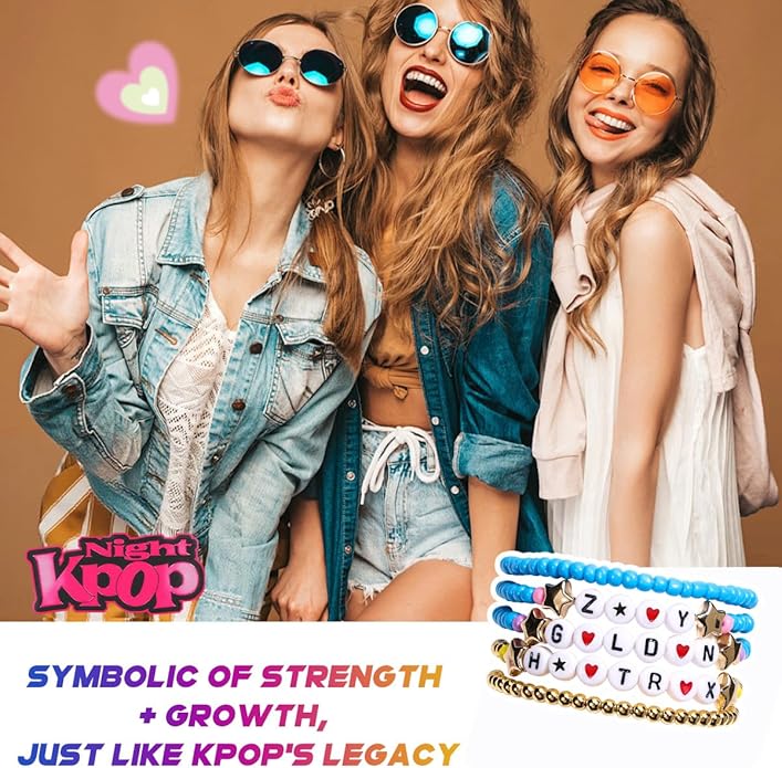 AICase for Korea-Pop Merch Gifts Toys Golden Inspired Bracelets 5 Pcs Stackable Stretch Flower Beaded Bracelets Costume Outfit Merchandise Jewelry Gifts for Fans Christmas Stocking_3110