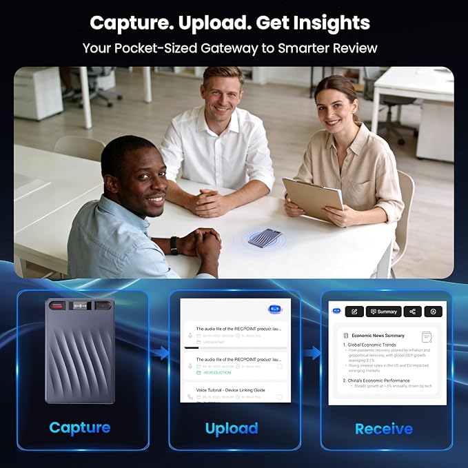 AI Voice Recorder, Professional Voice Activated Recorder with AI Transcription & Summarize, 64GB Storage, 30H Battery, Noise Cancellation and AI Note Taker for Meetings and Interviews & calls