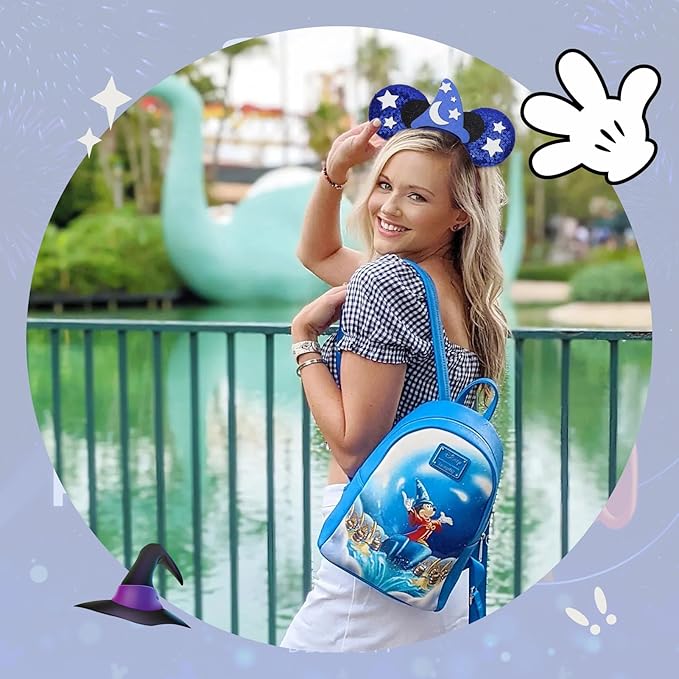 ETLUK Mouse Ears Headband, Blue Wizard Ears Sequin Bow Headband for Adult Kids Women Girls Boys, Parks Ears for Cosplay Accessories Party Decorations