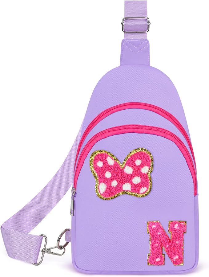 7 8 9 10 11 12 13 25 Year Old Girl Birthday Gifts, Purple Initial Bow Mouse Park Small Sling Bag for Girls Daughter Women, Teen Girl Gifts Trendy Stuff Crossbody Fanny Pack Must Have for Park Travel N