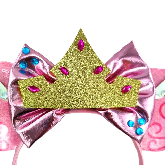 WW-WONDERFULWORLD Mouse Ears Headbands With Shiny Sequins Diamond & Crown Decoration, for Women Sleeping Beauty Series Aurora Princess Costume Cosplay Glitter Party; SMR-2