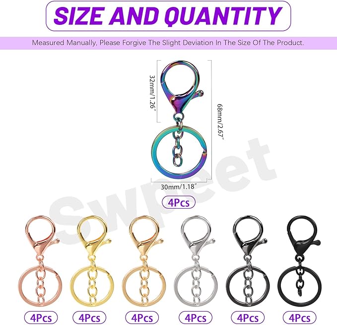 Swpeet 28Pcs 7 Colors Lobster Claw Clasps with Key Chain and Flat Split Keychain Ring Assortment Kit, Swivel Clasps Hook Clips Swivel Snaps Hooks for Purse Strap Keychain DIY Crafts