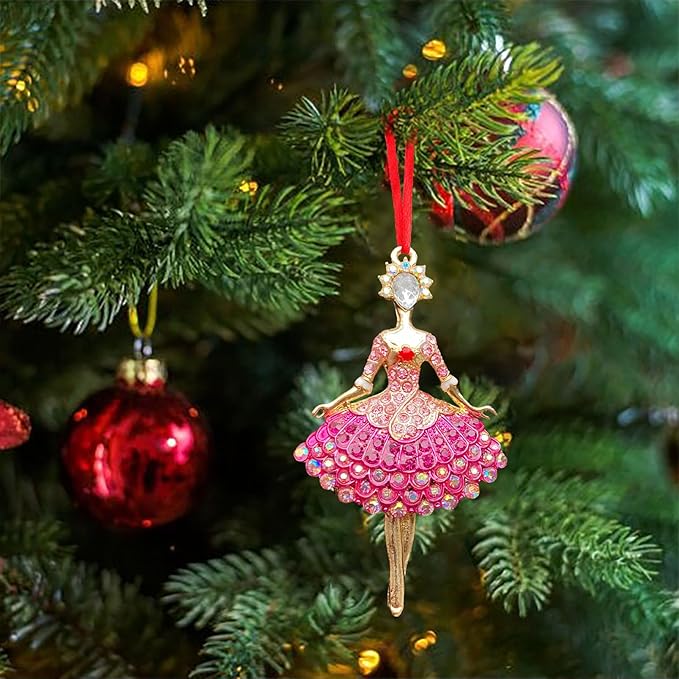 Ushinemi 2024 Pink Ballerina Ornament for Christmas Tree, Sparkles Keepsake Hanging Decor Gift for Kids Girls - A