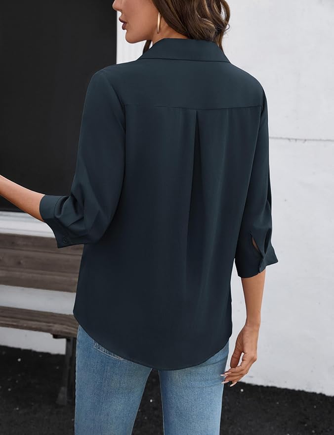 LOMON Womens 3/4 Sleeve Tops V Neck Cotton Linen Work Blouse Polo Shirts for Women Business Casual 2026