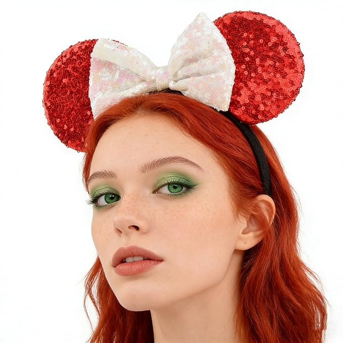 HoveBeaty Mouse Ears Headbands Shiny Sequin Bows Hairband Hair Accessories for Christmas Holloween Cosplay Parties