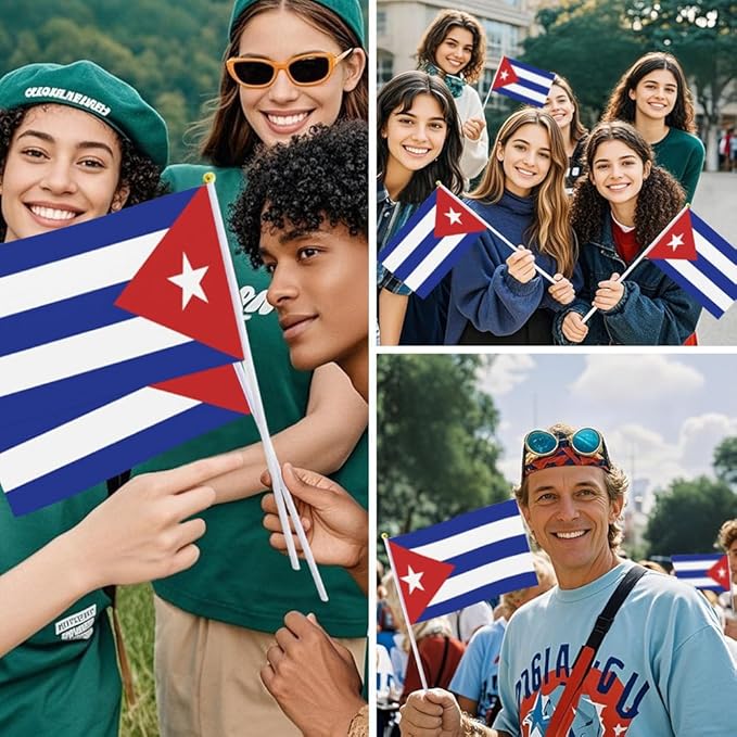 20 Pack Small Cuba Flags on Stick Mini Handheld Cuban Flag for Parades, Independence Day and Patriotic Events 5x8 Inch Durable Weather-Resistant Flags with 12 Inch Sticks(Cuba)