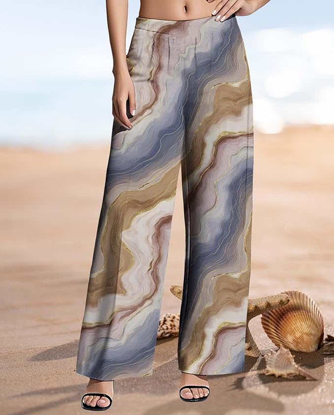 Womens Boho Pants Casual Oversize High Waisted Wide Leg Trousers Pattern Printed Ourdoors Pant for 2025 Summer