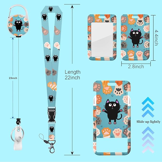 Cute cat Lanyards for ID Badges, Paws Badge Reel Retractable Badge HolderPaws Badge Reel Retractable Badge Holder with Lanyard for Teacher, Women, Kids