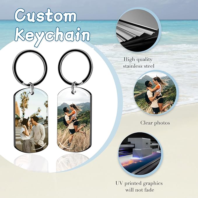 RSQGT Personalized Custom Keychain with Picture - Double Sided Engraving Photo Text Customized Key Chains for Men Boyfriend