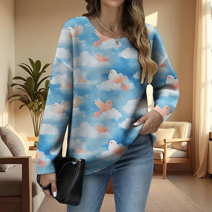 LIZALIG Women's Fall Christmas Snowman Sweater Long Sleeve Crewneck Pullover Festive Holiday Winter Outfit for Parties