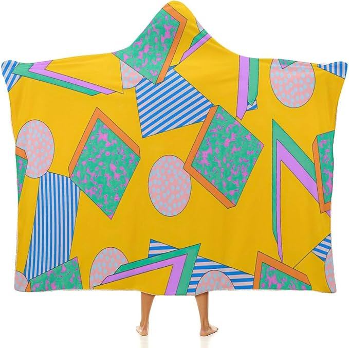 80s 90s Vintage Retro Wearable Blanket Flannel Hooded Blankets Soft Warm Blanket Hoodie for Room Couch Bed Office