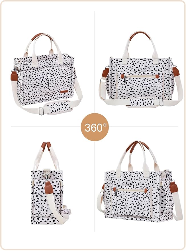 BESBESME Canvas Tote Bag for Women with Zipper & Compartments– Large Work & College Laptop Tote Crossbody Shoulder Bag