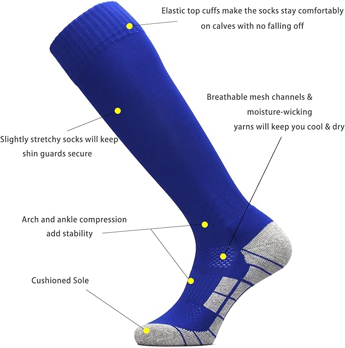 CWVLC Soccer Socks (1/3/5 pairs) Team Sport Knee High Socks for Adult Youth Kids