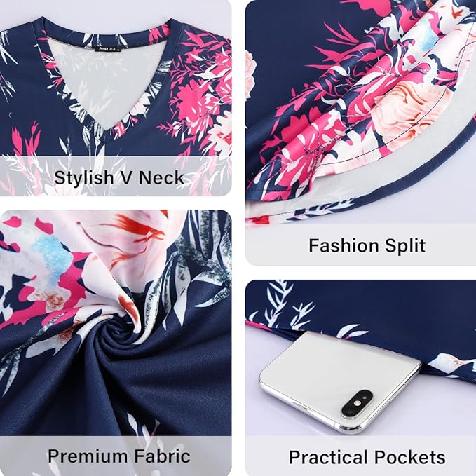 Arolina Women's Summer Maxi Dress Short Sleeve V Neck Casual Loose Long Beach Split Dresses with Pockets