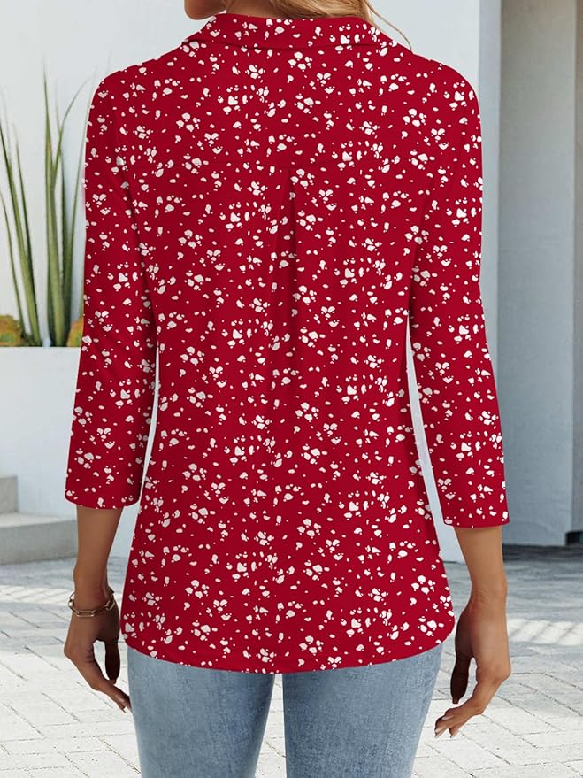 3/4 Length Sleeve Womens Tops Dressy Casual V Neck Polo Shirts Business Work Blouses 2025 Trendy Tunic Top