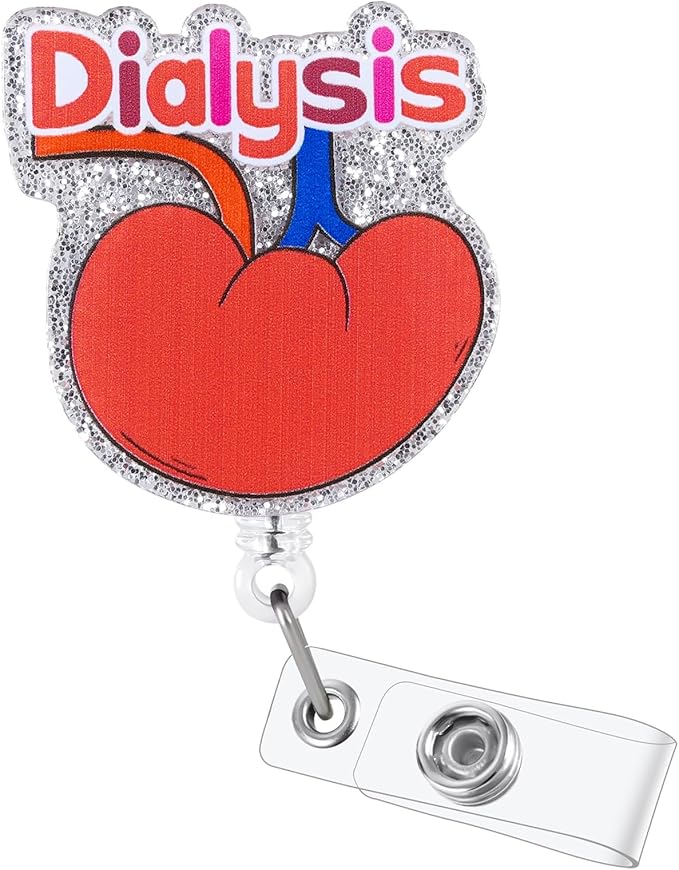 Funny Dialysis Nurse Badge Reel, Cute Retractable ID Urology Nephrology Medical Badge Holder, Name Tag Badge Buddy for RN CNA LPN ED CCM TC ICU/CCU Critical Care Nurse Nephrologist Urologist Doctor