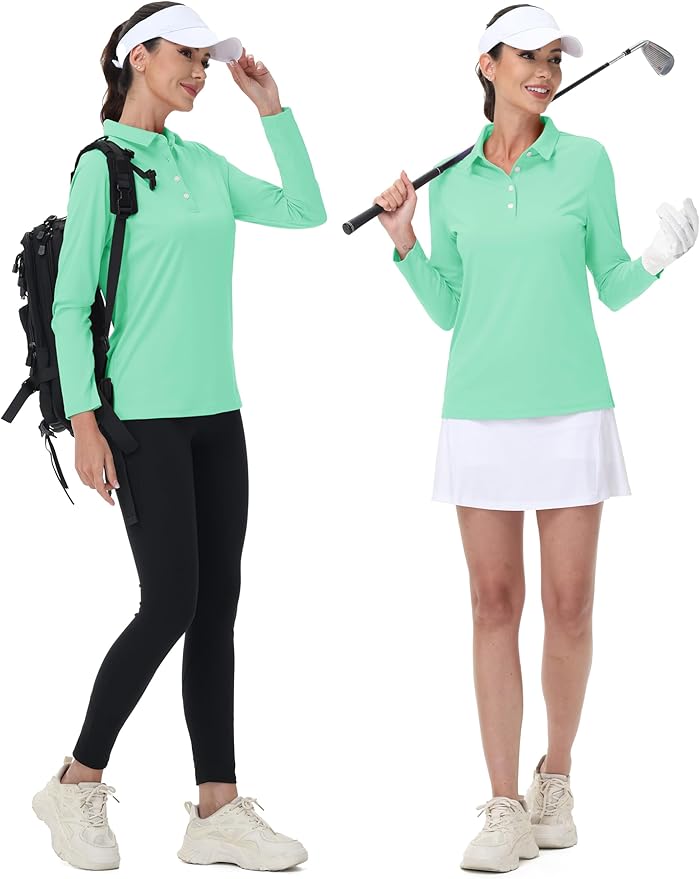 MAGCOMSEN Women's Polo Shirts Long Sleeve Golf Shirt Quick Dry UPF 50+ Sun Protection Lightweight Tennis Shirts