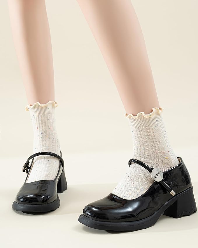 Mcool Mary Women's Ruffle Socks,Crew Cotton Sock,Over Ankle,Casual Frilly Cute Knit Lettuce Trim Dress Socks 6 Pack