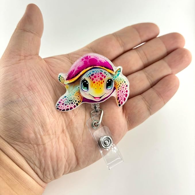 Funny Turtle Badge Reel, Cute Pediatric Retractable ID Card Badge Holder, Name Tag Work Badge Clip for RN LPN CNA MA ER Night Shift Nurse Nursing Student OB/GYN L&D Doctor Teacher, Nurse Gifts