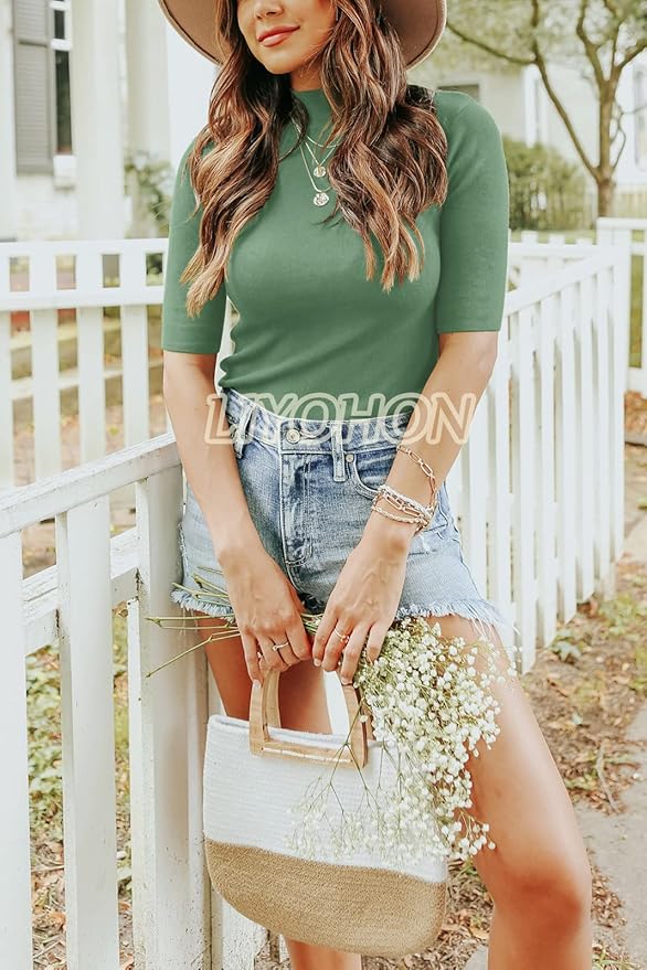 LIYOHON Womens Tops Dressy Casual Mock Turtleneck Business Short Sleeve T Shirts Going Out Tops 2026