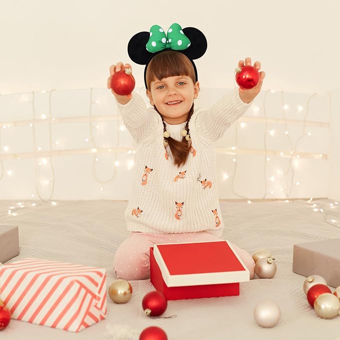 ODOCARE Handmade Mouse Ears Headband for Women and Ladies, Polka Dot Bow Minnie Ears Costume Accessories