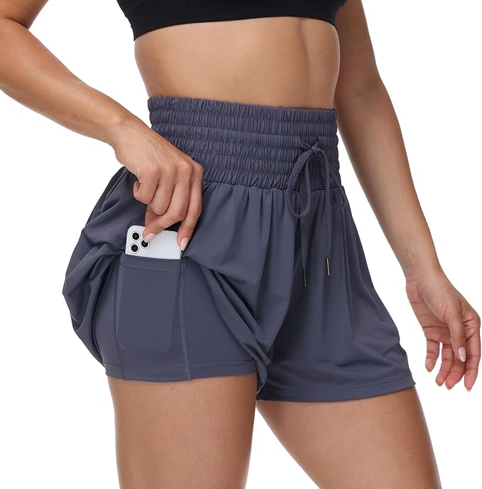 Blaosn Flowy Athletic Shorts for Women Gym Workout Running Short Pants High Waist Skort with Pocket Casual Summer Clothes