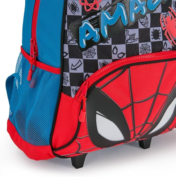 Disney Store Official Spider-Man Rolling Backpack - Kids Backpack with Embroidered Accents, Adjustable Straps, Zip Compartments & Mesh Pockets, Screen Art Featuring Spiderman