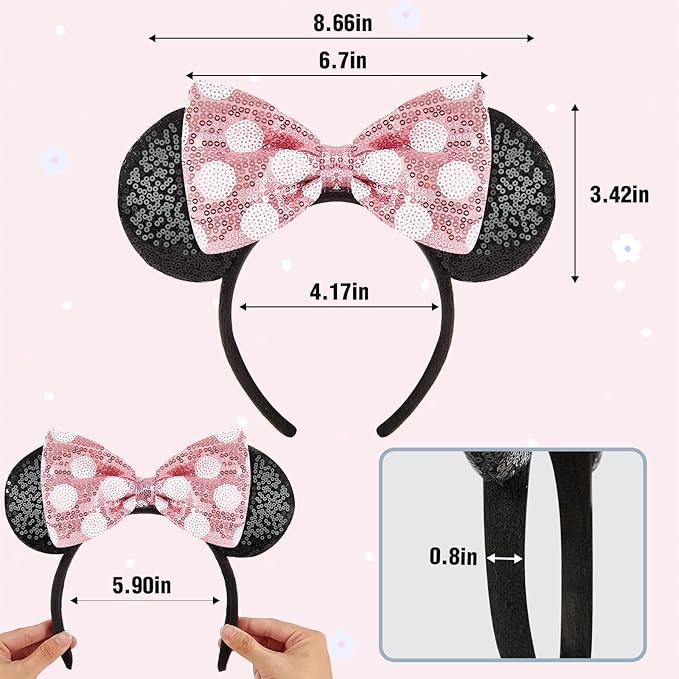 YUNISS Handmade Sparkly Mouse Ears Headband for Adults & Kids | Upgraded Wide Band |Velvet Non-Slip Band, All-Day Comfort