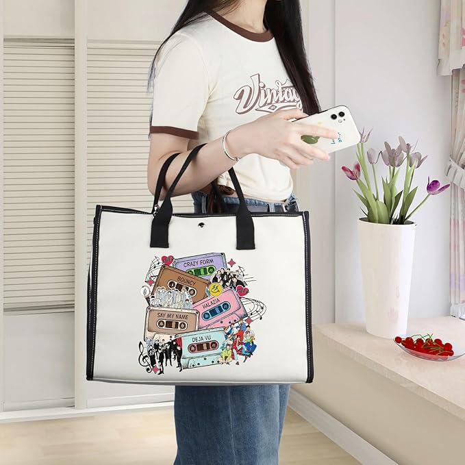 WZMPA Korean Group Fans Tote Bag Concert Fans Gift South Korea Singer Reusable Grocery Bag Concert Merchandise