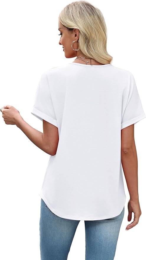 Sipaya Womens Blouses Dressy Casual Summer Shirts Short Sleeve Lace Front Boho Tunic Tops for Leggings Fashion Clothes