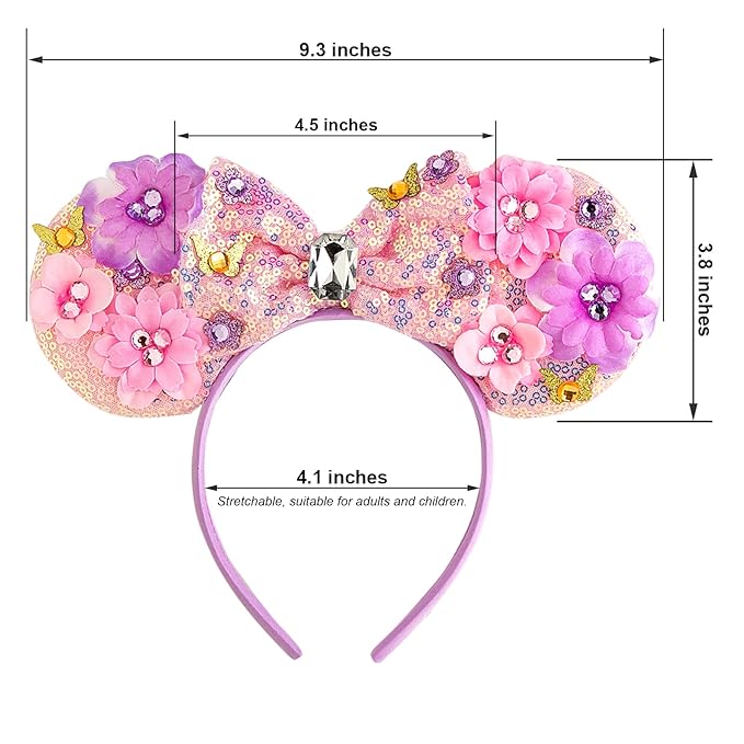 CHuangQi Mouse Ears Headbands with Shiny Bow, Double-sided Sequins Glitter Hair Band for Birthday Party Celebration or Event