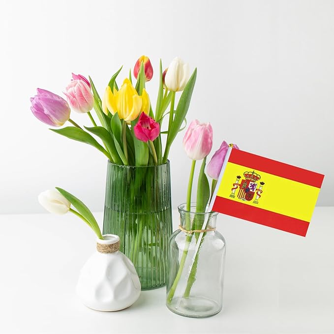 Spain Flag Small Spanish Flag 12 Pack Mini Hand Held Spanish Flags on Sticks for Party Parades Sports Events Patriotic Holiday Decorations