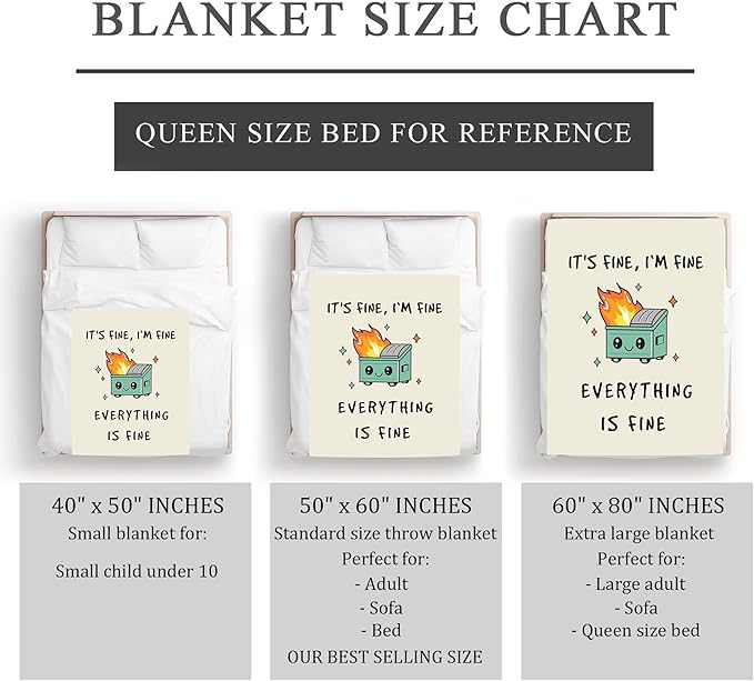 Emotional Support Dumpster Fire, Funny Blanket 60x50in Gifts for Women/Men, Funny Office Gifts for Coworkers, It’s Fine I’m Fine Everything’s Fine, Funny Gifts for Anyone Soft Throw