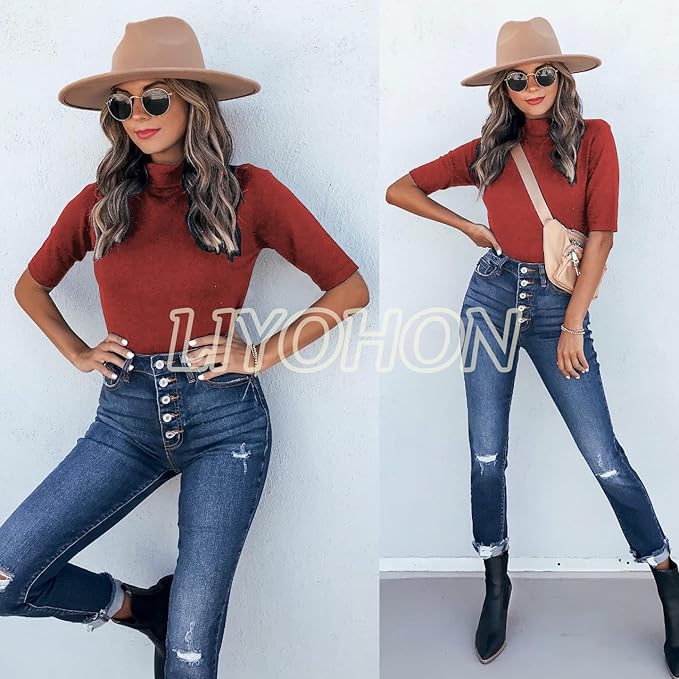 LIYOHON Womens Tops Dressy Casual Mock Turtleneck Business Short Sleeve T Shirts Going Out Tops 2026