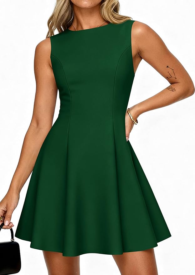 PRETTYGARDEN Summer Dresses for Women 2026 Elegant Sleeveless Boat Neck A Line Spring Formal Cocktail Party Mini Dress