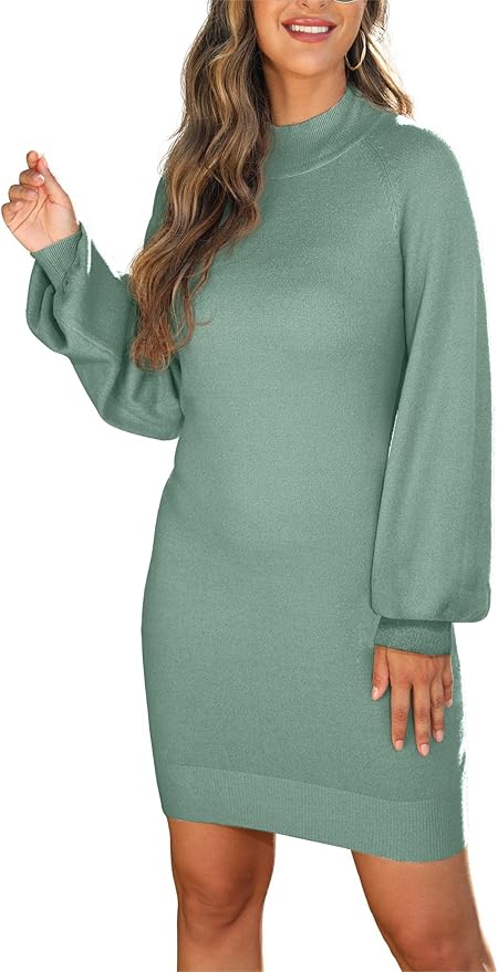 GRECERELLE 2026 Women's Mock Neck Ribbed Long Sleeve Bodycon Pullover Cute Mini Sweater Dress (XS-2XL)